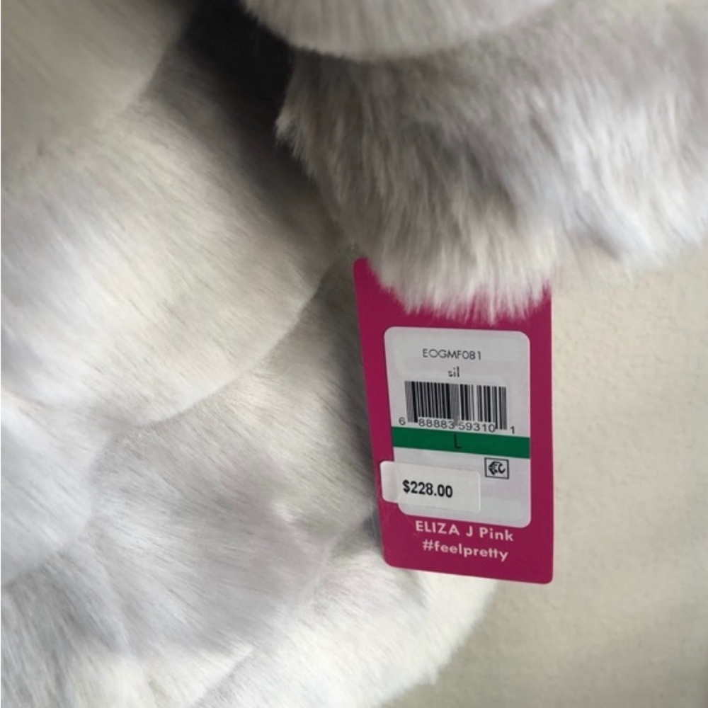 Eliza J Silver Neutral Faux Fur Coat S - Picture 5 of 5